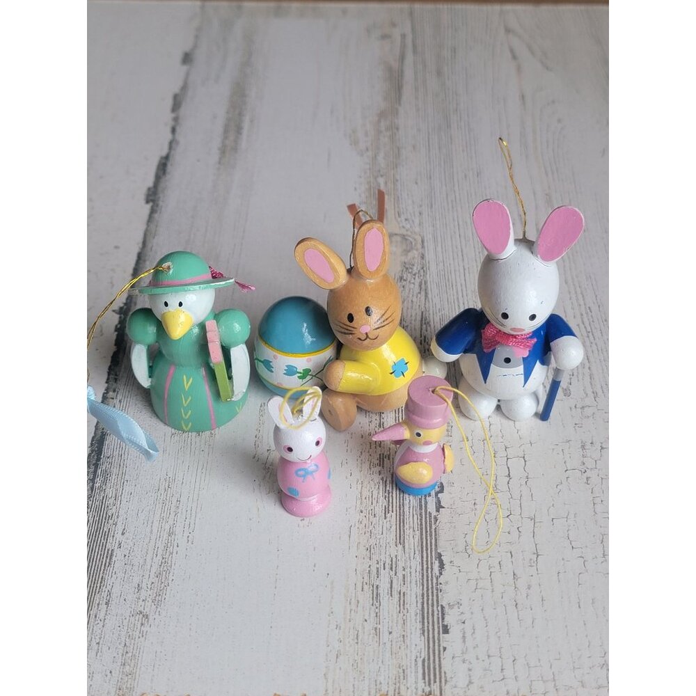 Vintage wooden spring bunny chicken egg ornament Easter xmas